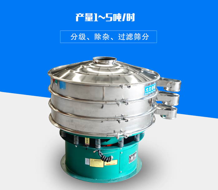 旋振篩可用于處理粉末、顆粒、液體，產量可達5噸/時