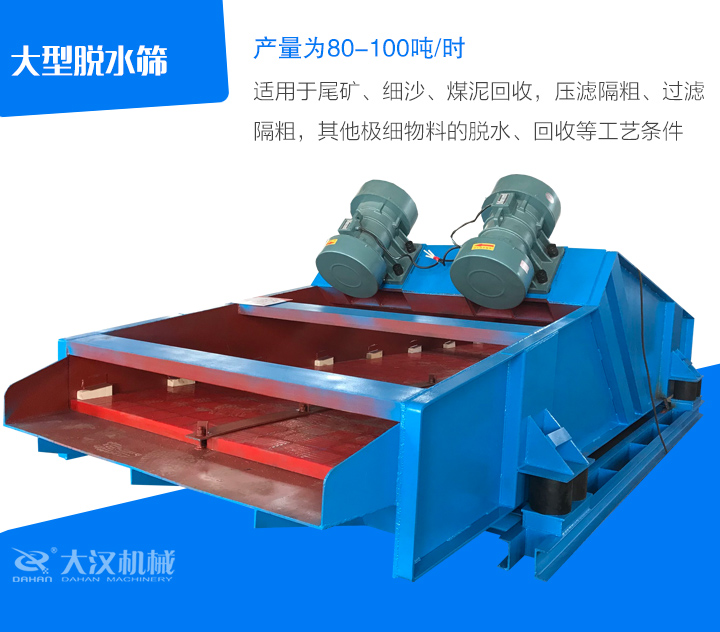 大型脫水篩適用于尾礦、細沙、煤泥回收，壓濾隔粗、過濾 隔粗，其他極細物料的脫水、回收等工藝條件
